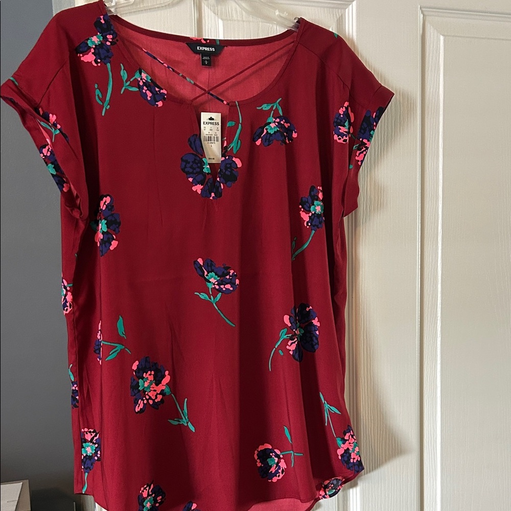 Express Burgundy Floral Women's Blouse